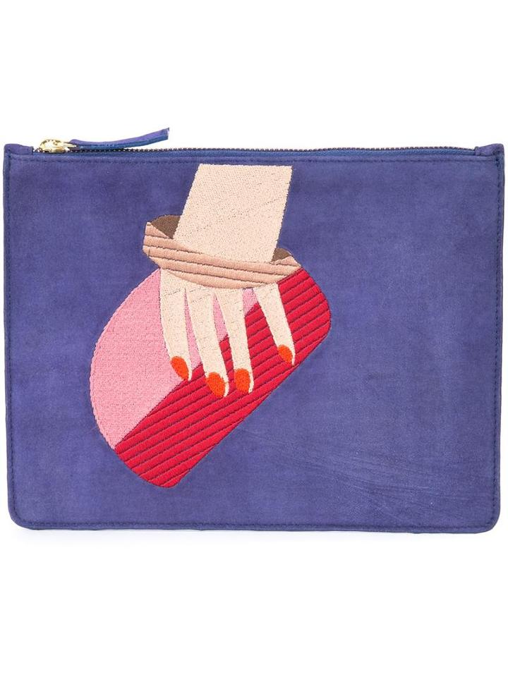 Lizzie Fortunato Jewels Zip Fastening Clutch, Women's, Blue, Suede