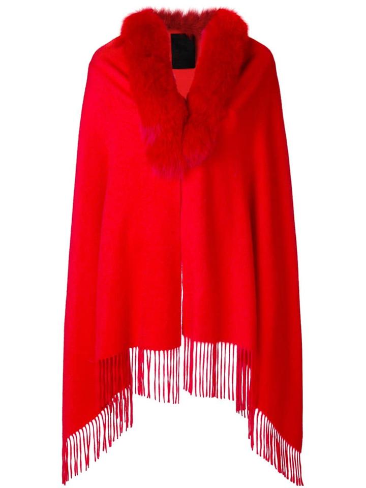 Liska Fur Collar Poncho - Red
