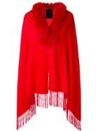 Liska Fur Collar Poncho - Red