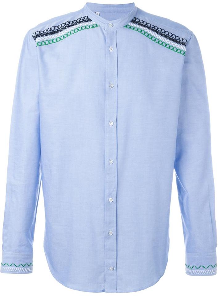 Msgm Embroidered Band Collar Shirt