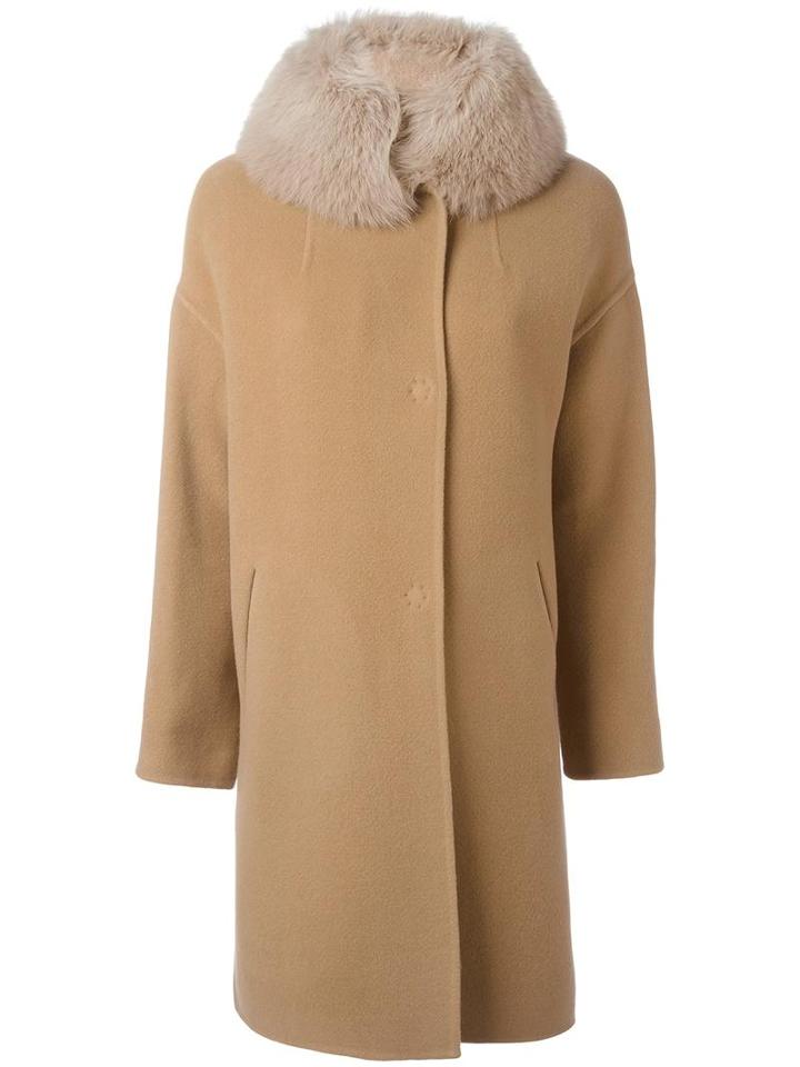 Herno Trim Mid Coat, Women's, Size: 42, Nude/neutrals, Cotton/polyamide/acetate/lamb Fur