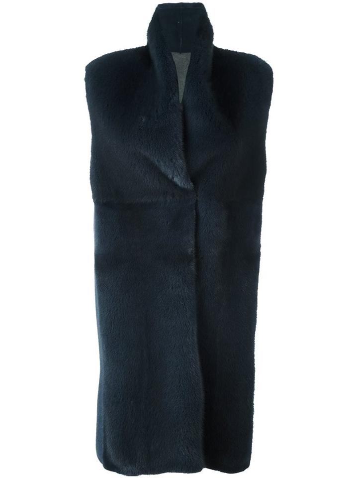 Manzoni 24 Sleeveless Fur Coat, Women's, Size: 44, Blue, Mink Fur/cashmere/wool