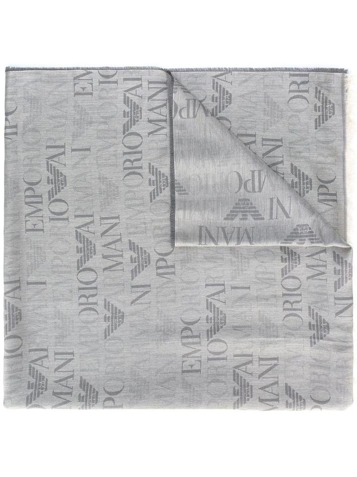 Emporio Armani Logo Pattern Scarf, Men's, Grey, Viscose/modal