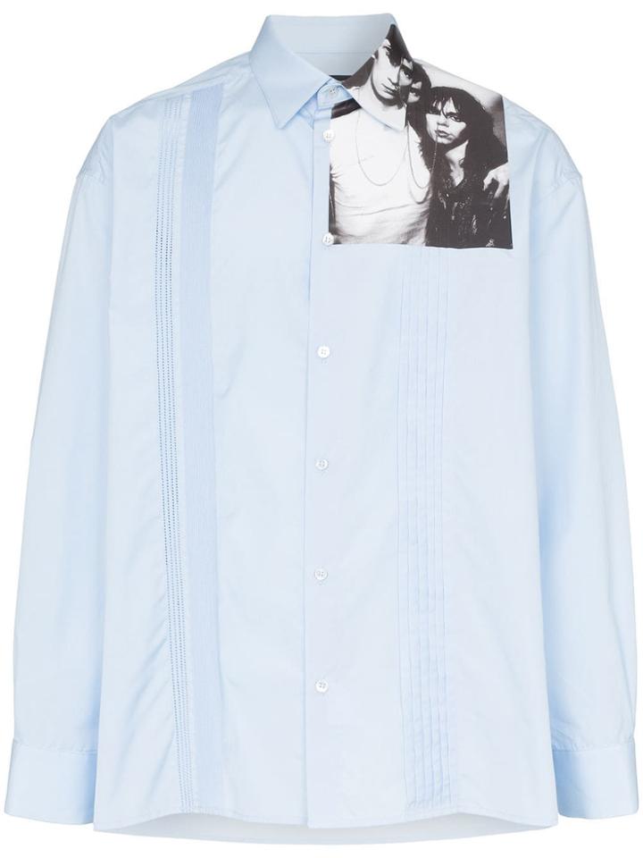 Raf Simons Photo Print Detail Button-down Cotton Shirt - Blue