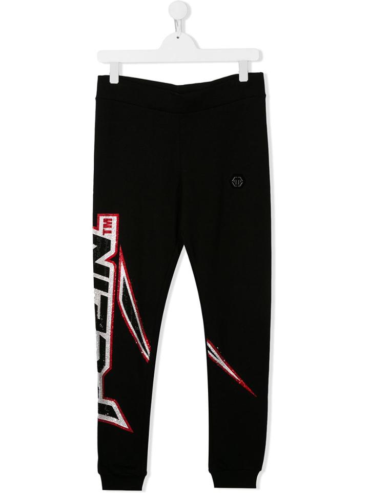 Philipp Plein Junior Teen Logo Embellished Track Pants - Black