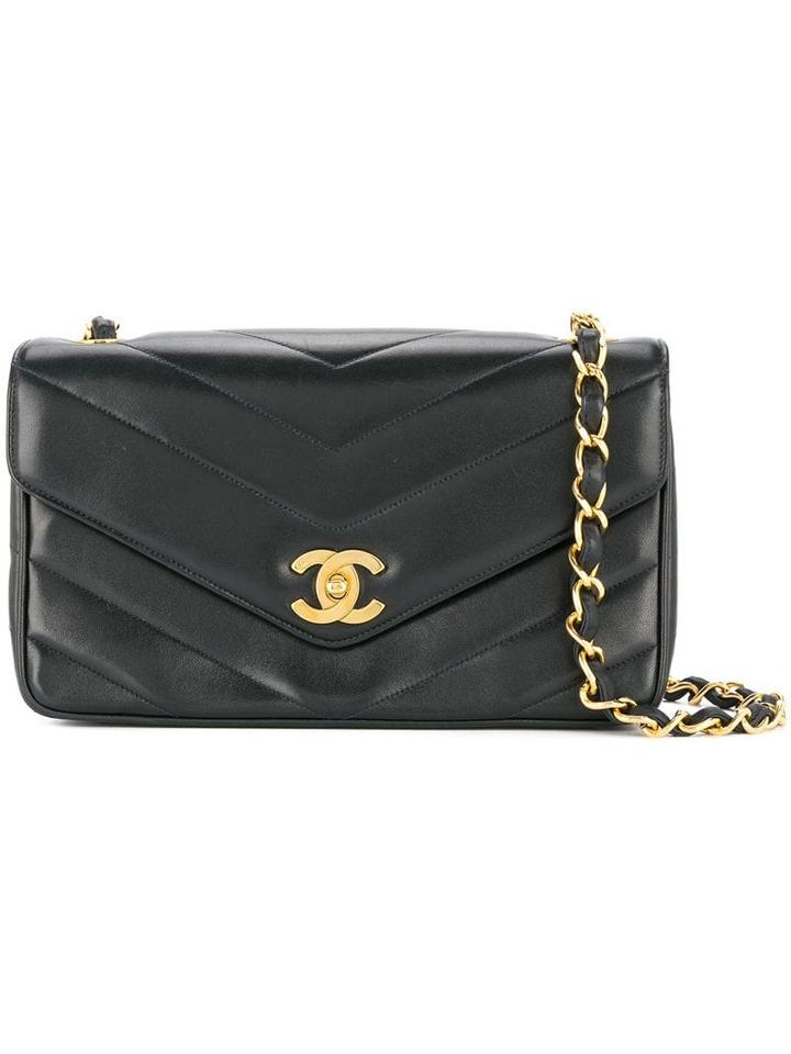 Chanel Pre-owned V-stitch Chain Shoulder Bag - Black