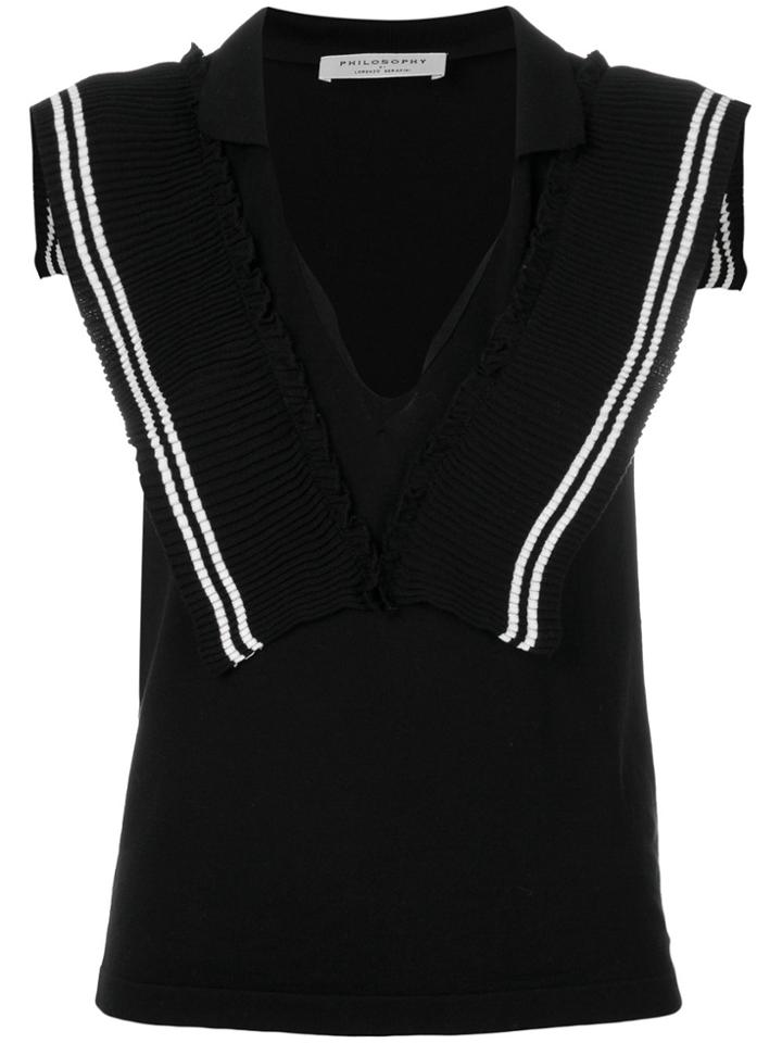 Philosophy Di Lorenzo Serafini Knit V-neck Pleated Top - Black