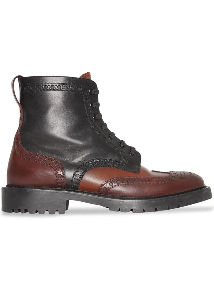 Burberry Brogue Detail Leather Boots - Brown