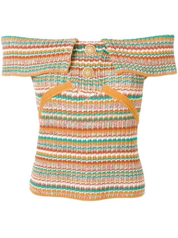 Chanel Vintage Off-shoulder Knit Top - Orange