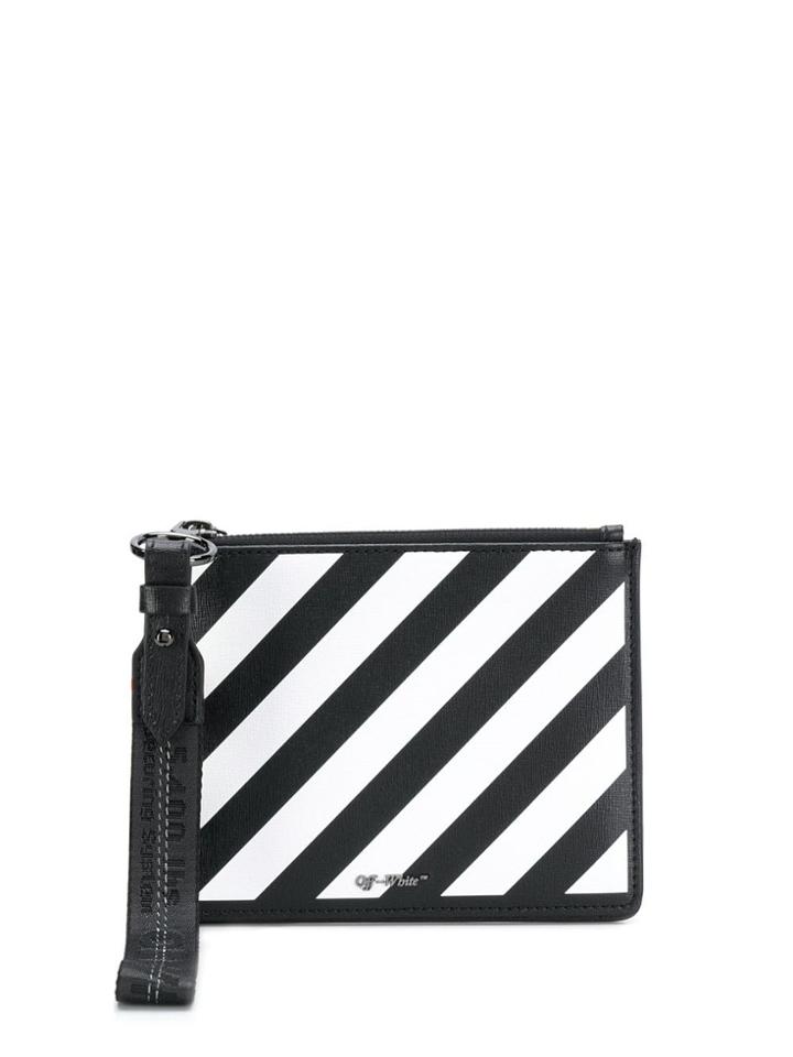 Off-white Diagonal Stripe Clutch - Black