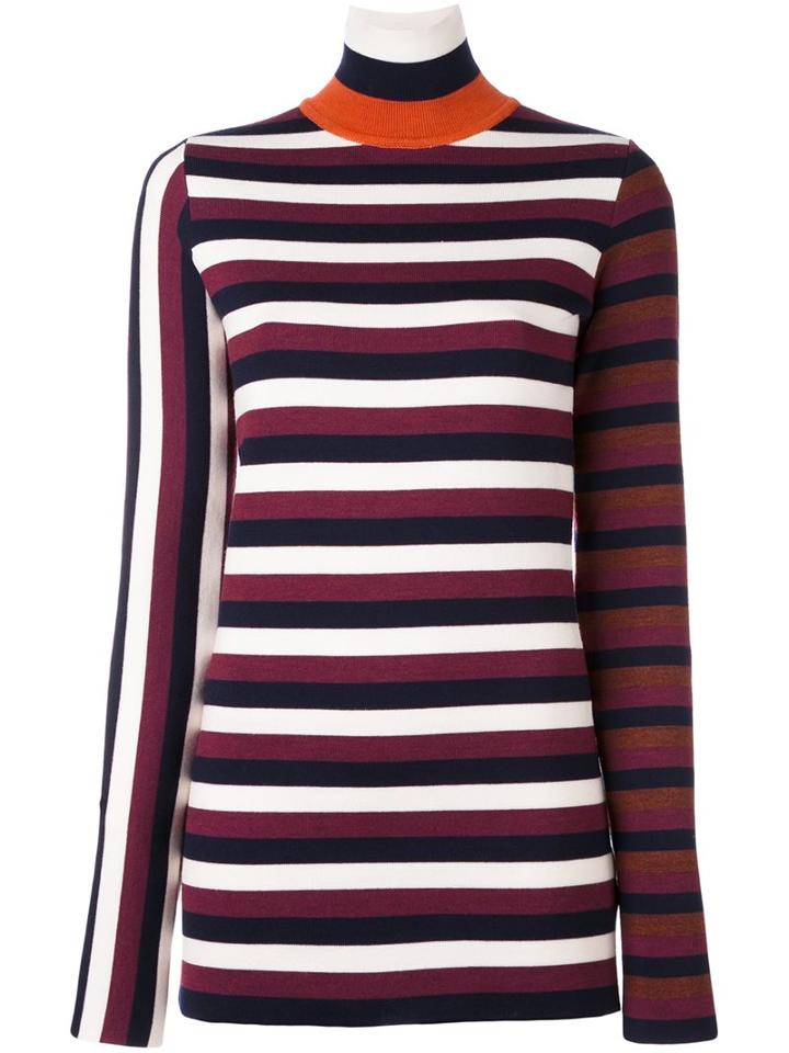 Victoria Beckham Striped High Neck Jumper, Women's, Size: 2, Polyamide/spandex/elastane/virgin Wool