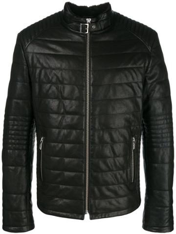 Karl Lagerfeld Quilted Look Mock Collar Jacket - Black