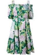 Dolce & Gabbana - Hydrangea Print Cold Shoulder Dress - Women - Cotton - 40, Green, Cotton