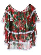 Dolce & Gabbana Floral Print Ruffled Blouse - Red