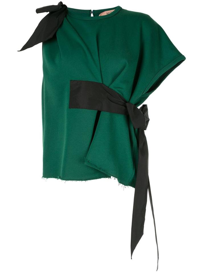 Nº21 Bow Detail Asymmetric Blouse - Green