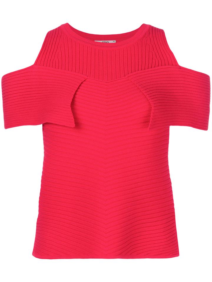 Fendi Cold-shoulder Ribbed Top - Red