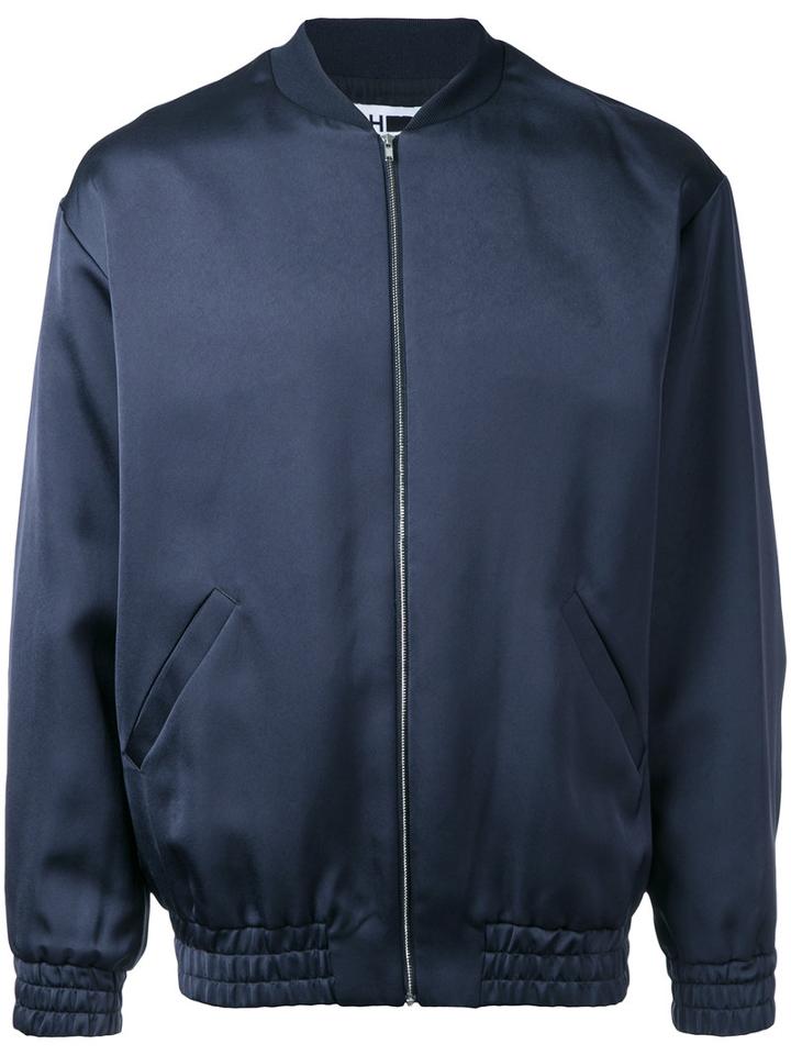 H Beauty & Youth Plain Bomber Jacket, Men's, Size: Large, Blue, Triacetate
