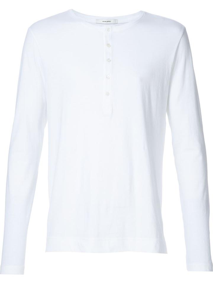 Adam Lippes Long Sleeve Henley T-shirt, Adult Unisex, Size: Large, White, Cotton