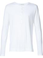 Adam Lippes Long Sleeve Henley T-shirt, Adult Unisex, Size: Large, White, Cotton