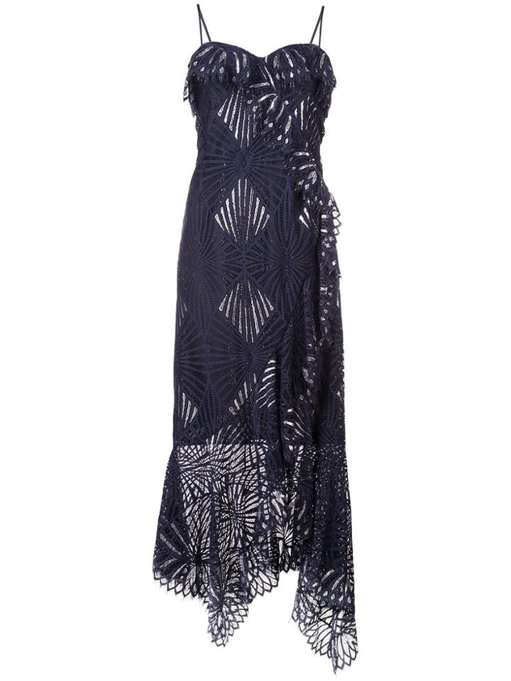 Jonathan Simkhai Sheer Metallic Asymmetric Bustier Dress - Blue