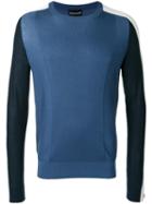 Emporio Armani Colour Block Ribbed Jumper, Men's, Size: Xl, Blue, Silk/cotton