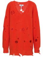 Msgm Oversized Distressed Pullover - Red