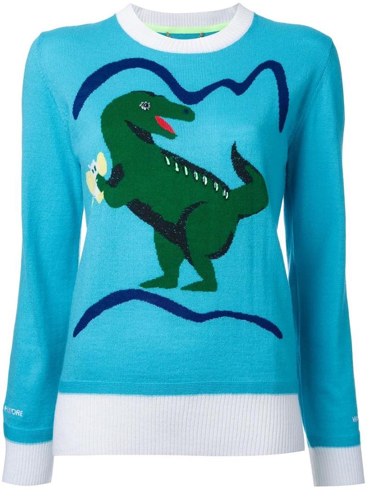 Muveil Dinosaur Intarsia Jumper, Women's, Size: 38, Blue, Wool