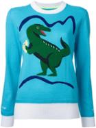Muveil Dinosaur Intarsia Jumper, Women's, Size: 38, Blue, Wool