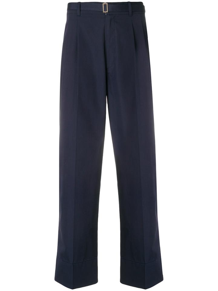 Federico Curradi Straight Leg Belted Trousers With Pleats - Blue