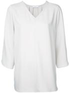 Astraet - V-neck Oversized Blouse - Women - Polyester - One Size, White, Polyester