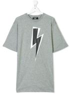 Neil Barrett Kids Lightning Bolt Printed T-shirt - Grey