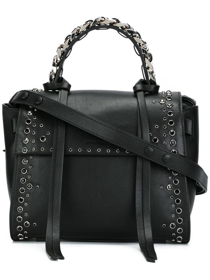 Elena Ghisellini Studded Flap Tote, Women's, Black