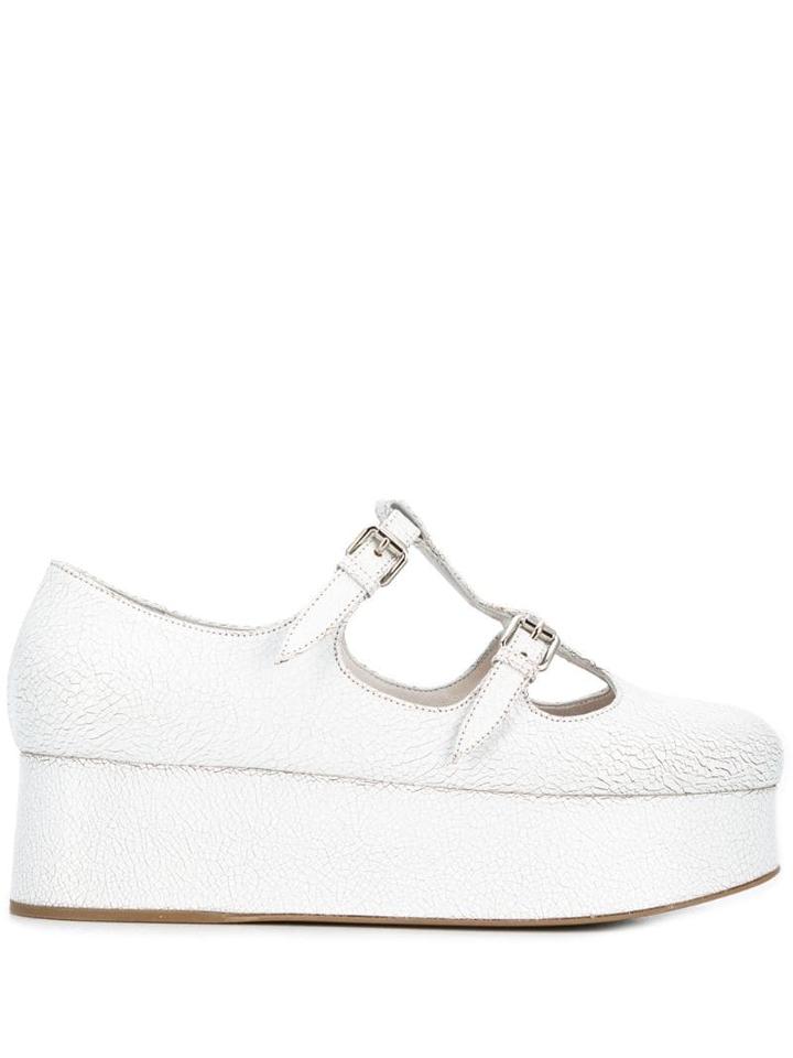 Miu Miu Platform Buckled Ballerinas - White