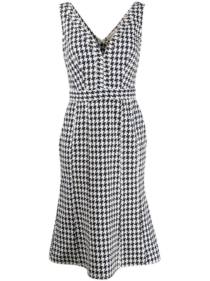 Alexander Mcqueen Houndstooth Deep-v Midi-dress - White