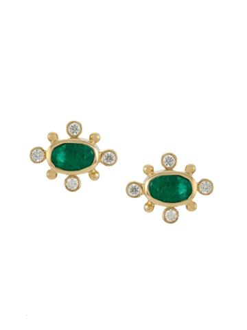 Sauer Brincos Dots Em Ouro Amarelo, Esmeralda E Diamante - Gold