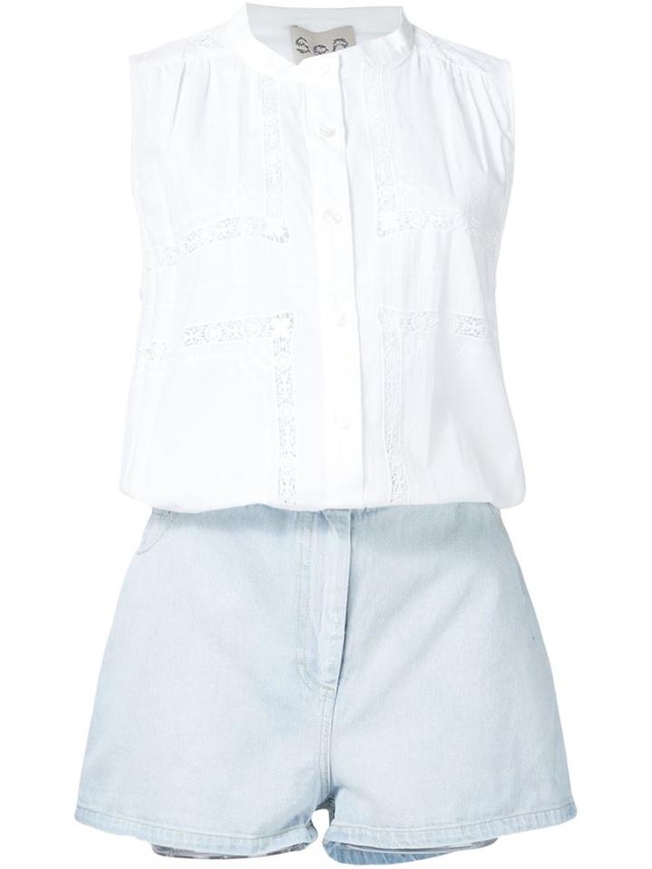 Sea Embroidered Lace Insert Playsuit, Women's, Size: S, White, Cotton