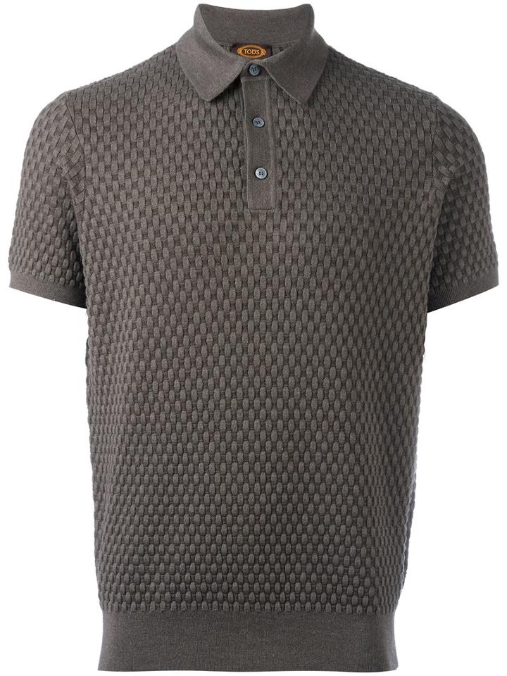 Tod's Interlaced Knitting Polo Shirt, Size: Medium, Brown, Merino/silk