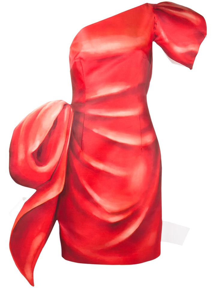 Moschino - Trompe L'oeil One-shoulder Dress - Women - Silk/cotton/acetate/viscose - 42, Red, Silk/cotton/acetate/viscose