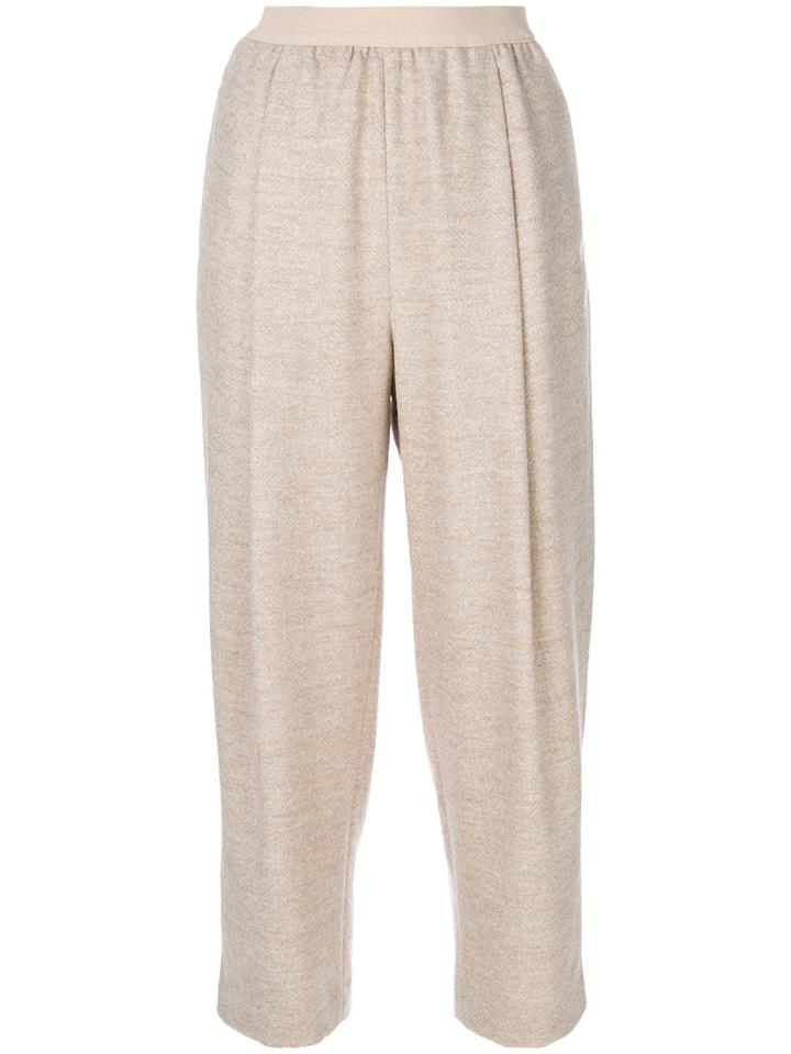 Agnona - Front Pleat Cropped Trousers - Women - Silk/cotton/polyamide/virgin Wool - 40, Nude/neutrals, Silk/cotton/polyamide/virgin Wool