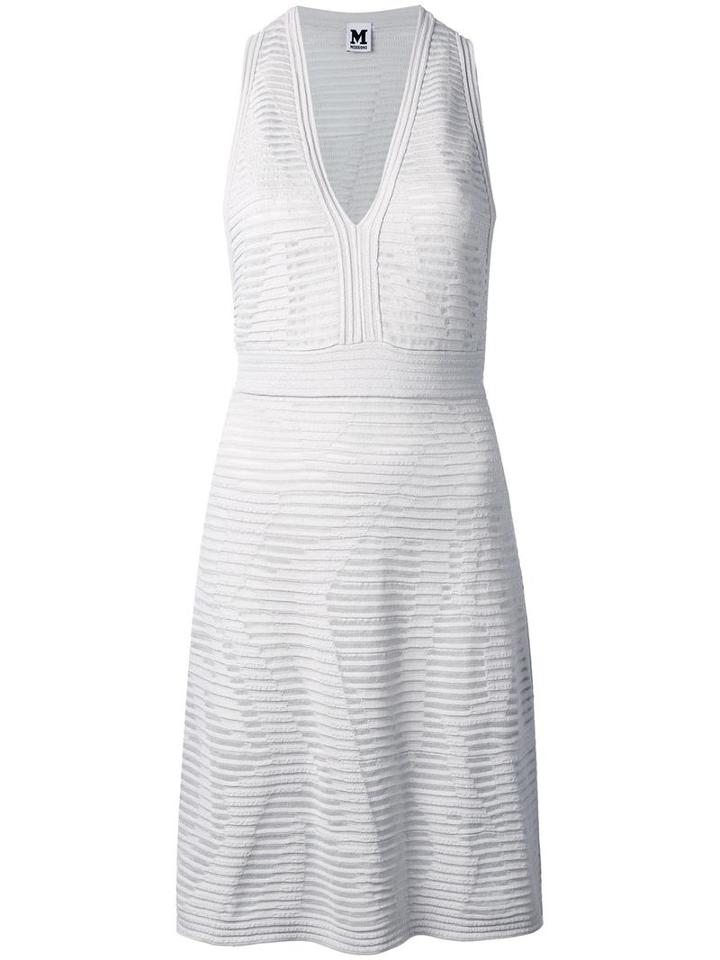 M Missoni V-neck Fitted Dress, Women's, Size: 38, Grey, Cotton/polyamide/polyester/viscose