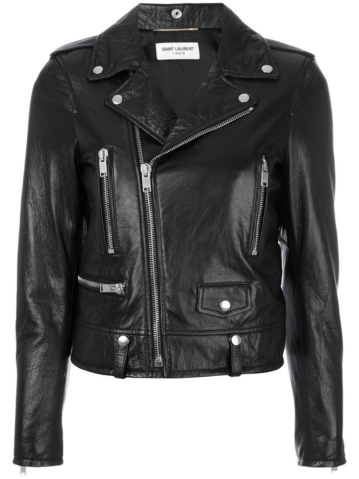 Saint Laurent - Leather Jacket - Women - Cotton/lamb Skin/polyester/cupro - 36, Black, Cotton/lamb Skin/polyester/cupro