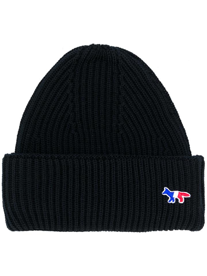Maison Kitsuné Ribbed Knit Beanie - Black