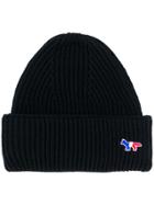 Maison Kitsuné Ribbed Knit Beanie - Black