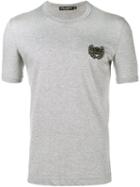 Dolce & Gabbana Embroidered Crown T-shirt, Men's, Size: 52, Grey, Cotton/copper/metallic Fibre/polyester