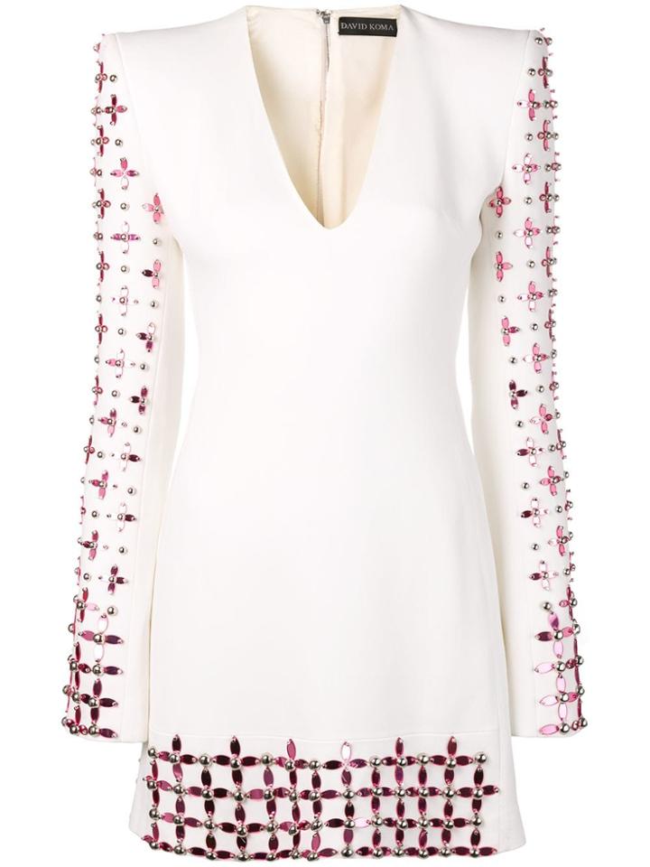 David Koma Flower Beads Dress - White
