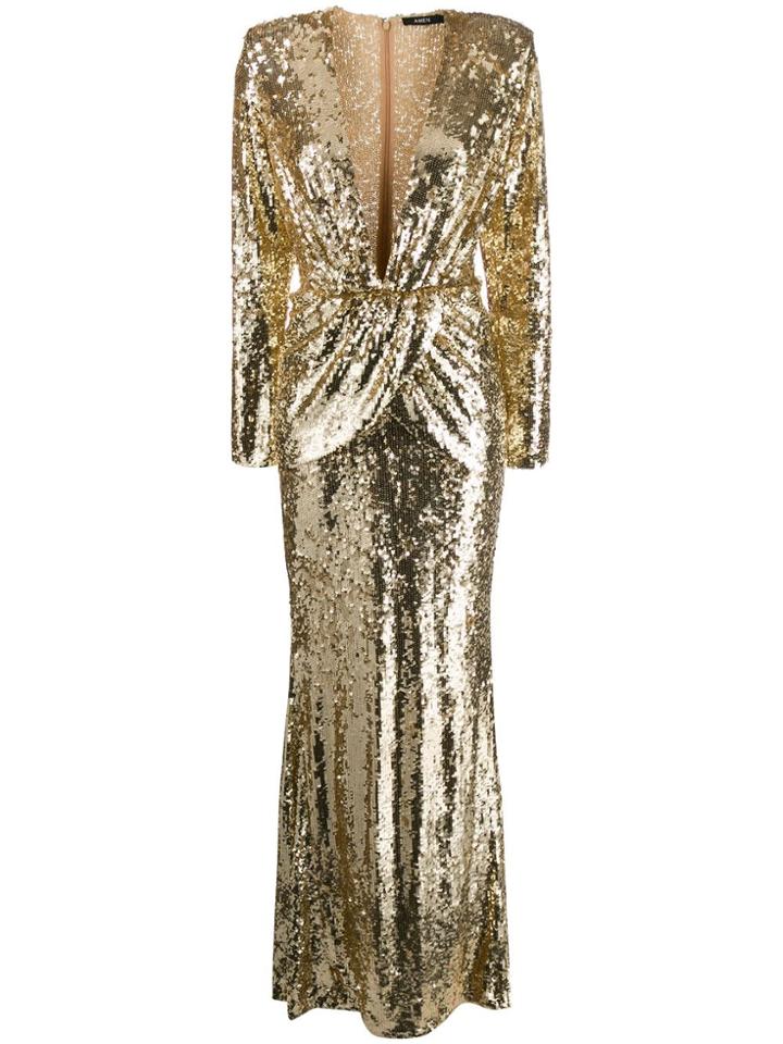 Amen Sequin Embroidered Evening Dress - Gold