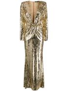 Amen Sequin Embroidered Evening Dress - Gold