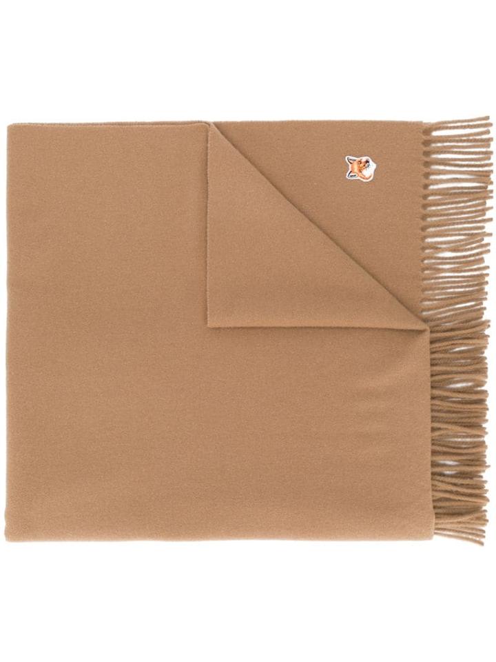 Maison Kitsuné Tricolour Fox Wool Scarf - Brown