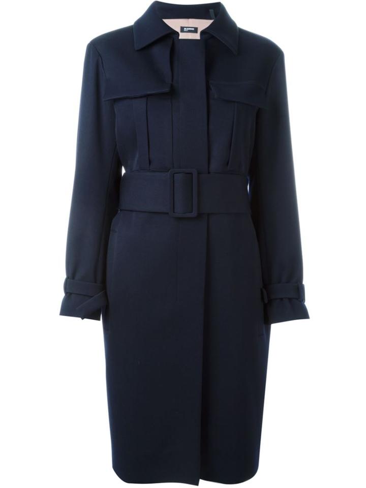 Jil Sander Navy Belted Coat, Women's, Size: 38, Blue, Polyester/rayon/wool