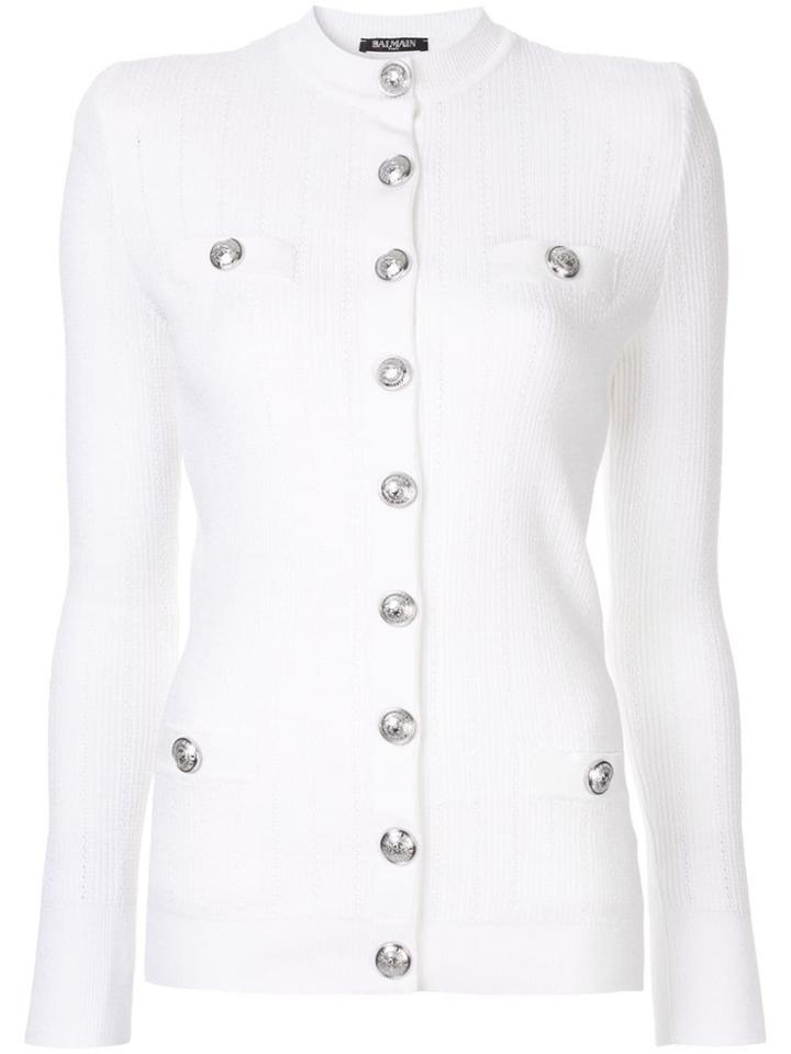 Balmain Ribbed Snap Button Cardigan - White